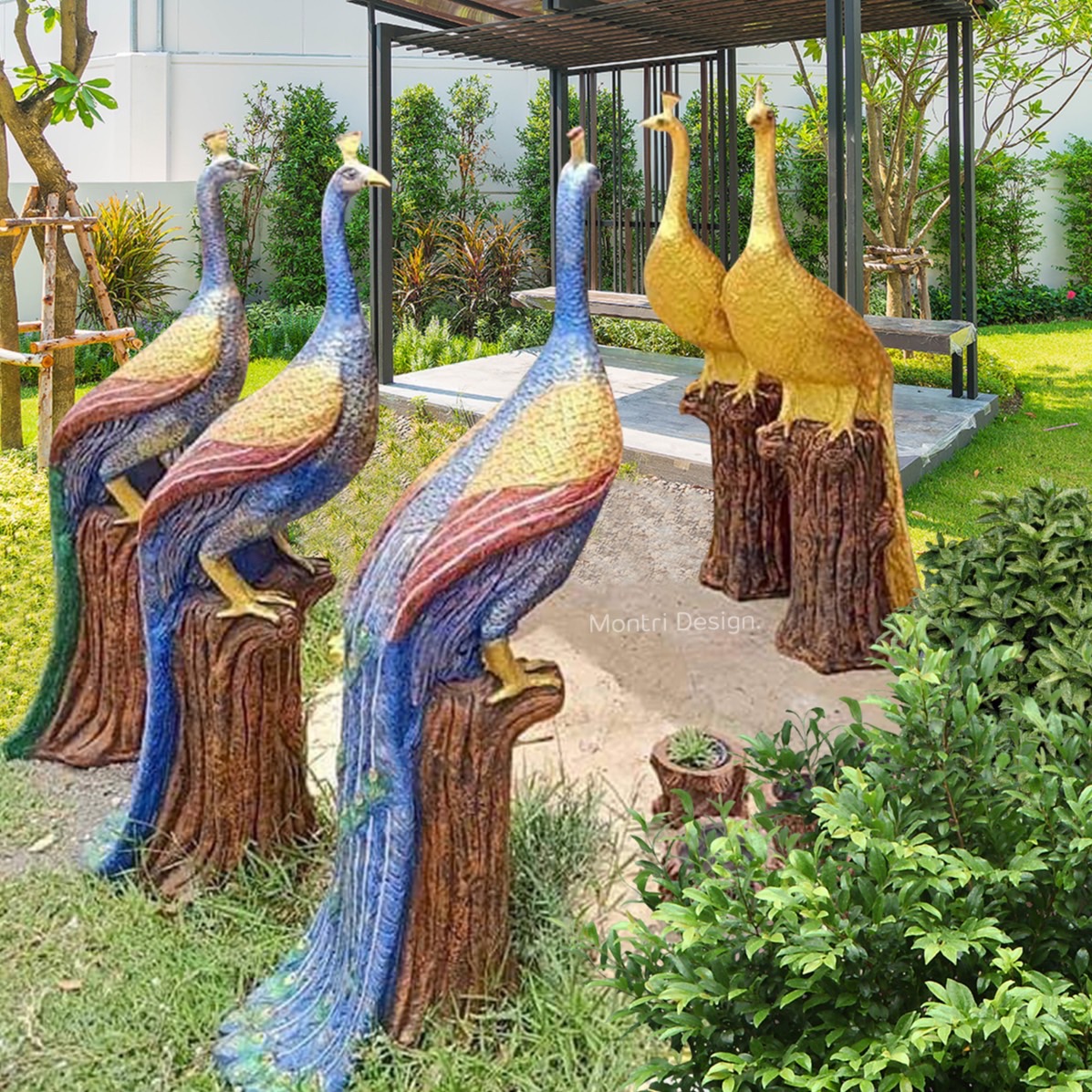 นกยูงปูนปั้น นกยูงเสริมฮวงจุ้ย สูง 150 cm. รุ่น LC11 คู่ละ 8900 สามารถระบุสีตามต้องการได้