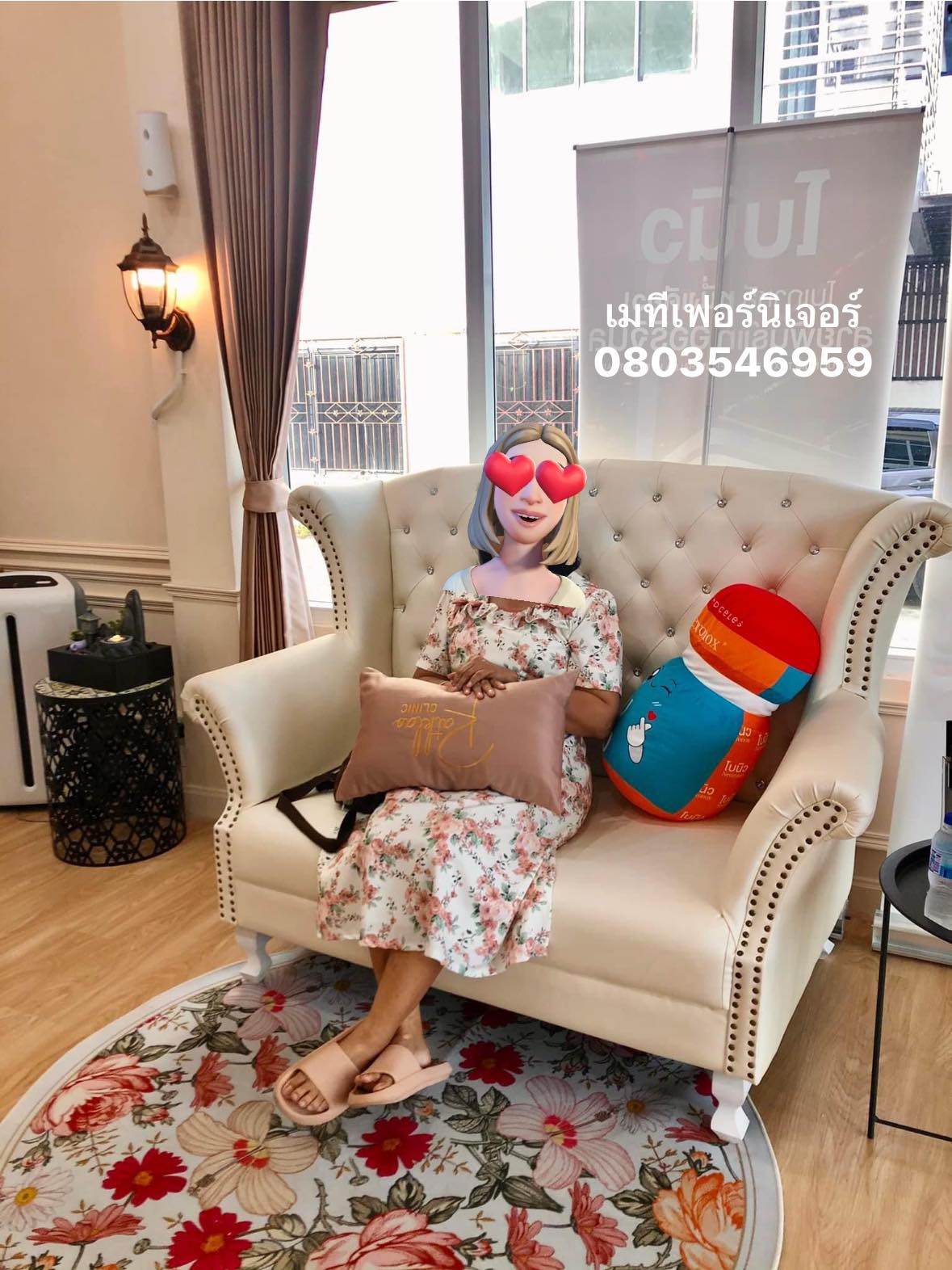 โซฟาเจ้าหญิงแบบ 2 ที่นั่ง สไตล์วินเทจ สีขาว สีครีม