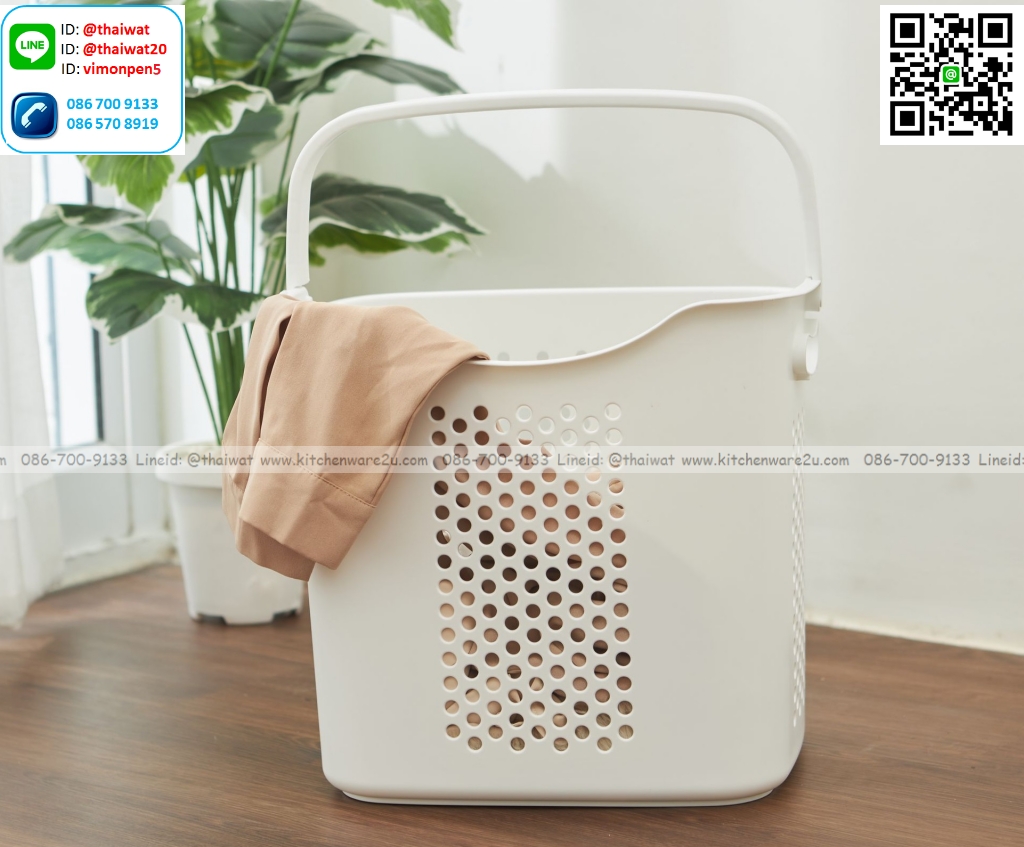 P13556 ตะกร้าหูหิ้ว (38*29*35 cm) สีขาว เกรดเอ ดีไซน์ใหม่ No.1025 (ราคาขายส่งต่อ 1 โหล: 12 ใบ:เฉลี่ย 120 บต่อใบ)