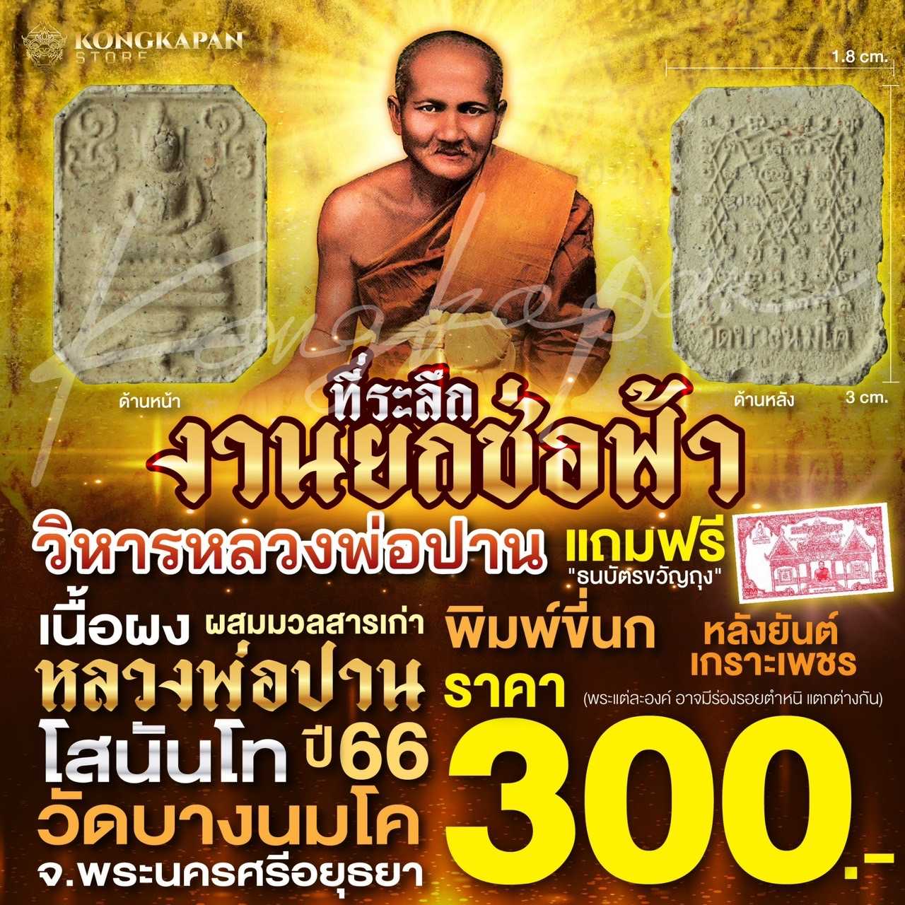 พระพิมพ์ผงเนื้อดินขี่สัตว์ พิมพ์ขี่นก รุ่นยกช่อฟ้าวิหาร วัดบางนมโค ปี พ.ศ. 2566