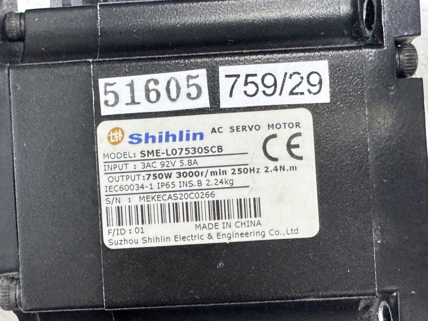 SERVO MOTOR " SHIHLIN " MODEL : SME-L07530SCB