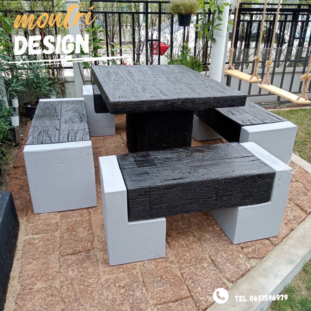 ชุดโต๊ะสนามปุนลายไม้ โต๊ะไม้หมอนโมเดิร์น โต๊ะชุดลายไม้ รุ่น FA01 ขนาด 120*90 cm.