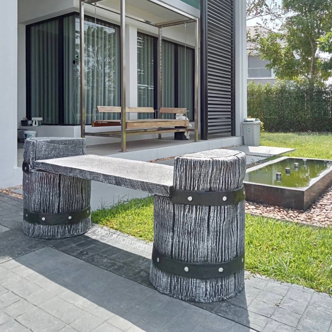 เก้าอี้เปลือกไม้ ม้านั่งเปลือกไม้ ม้านั่งแต่งสวน เก้าอี้แต่งสวน เก้าอี้ปูนลายไม้ ม้านั่งปูนลายไม้ รุ่น thaidesign A01 สีเทา