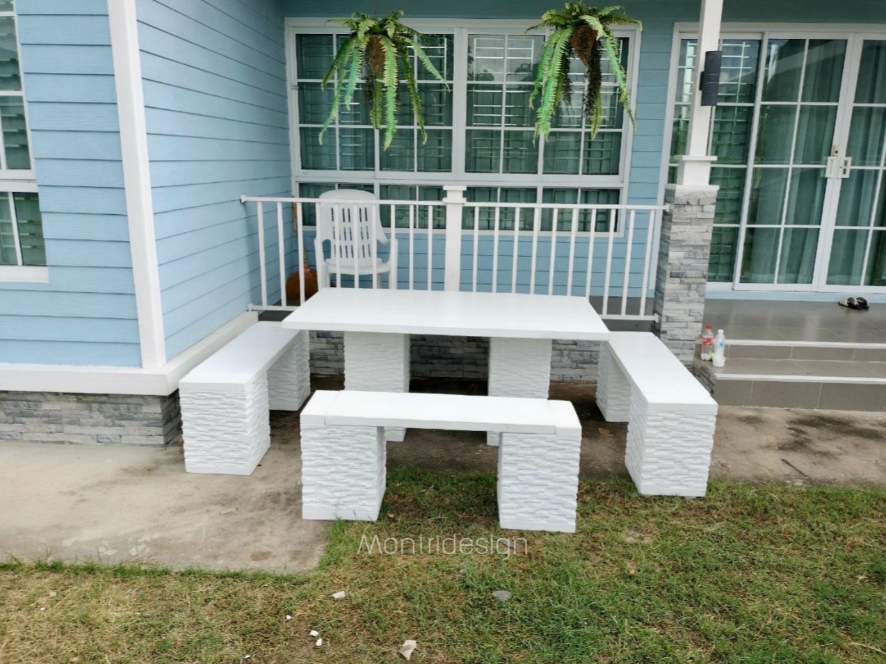 ชุดโต๊ะสนามโมเดิร์น โต๊ะสนามสไตล์โมเดิร์น รุ่น white Amazon ชุด 8 ที่นั่ง เก้าอี้ทั้ง 4 ด้าน (พาดยาว)