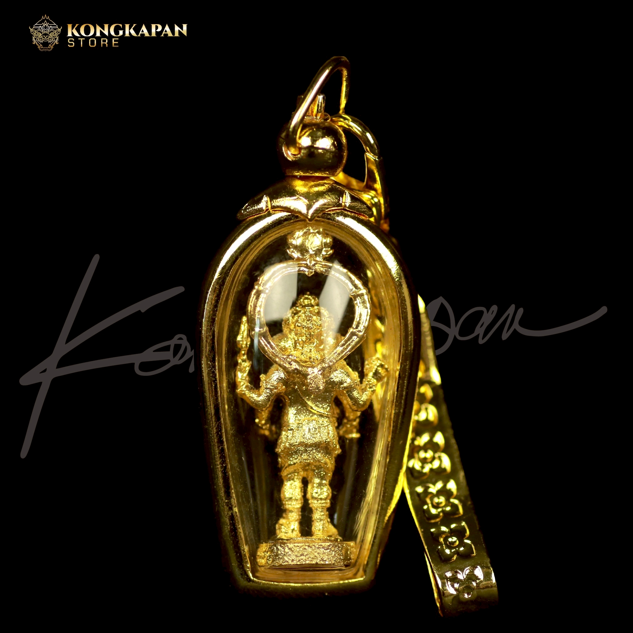 รูปหล่อพระพิฆเนศลอยองค์ ปางยืน สำเร็จ สมปรารถนา เนื้อทองทิพย์ พร้อมกรอบ