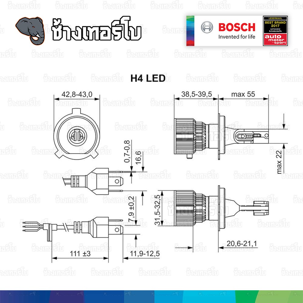 ✅BOSCH ⏩BASIC LED⏪ หลอดไฟหน้า รถยนต์ LED+200% 6500K ฐานหลอดใช้แบบ P43t / H4 100% รับประกัน 1 ปี