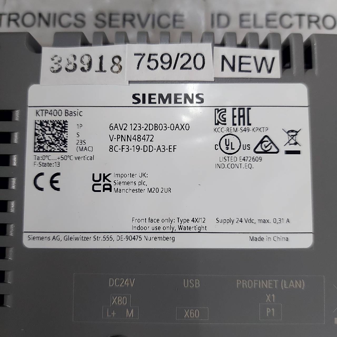 จำหน่าย 6AV2 123-2DB03-0AX0 (KTP400) HMI "SIEMENS"