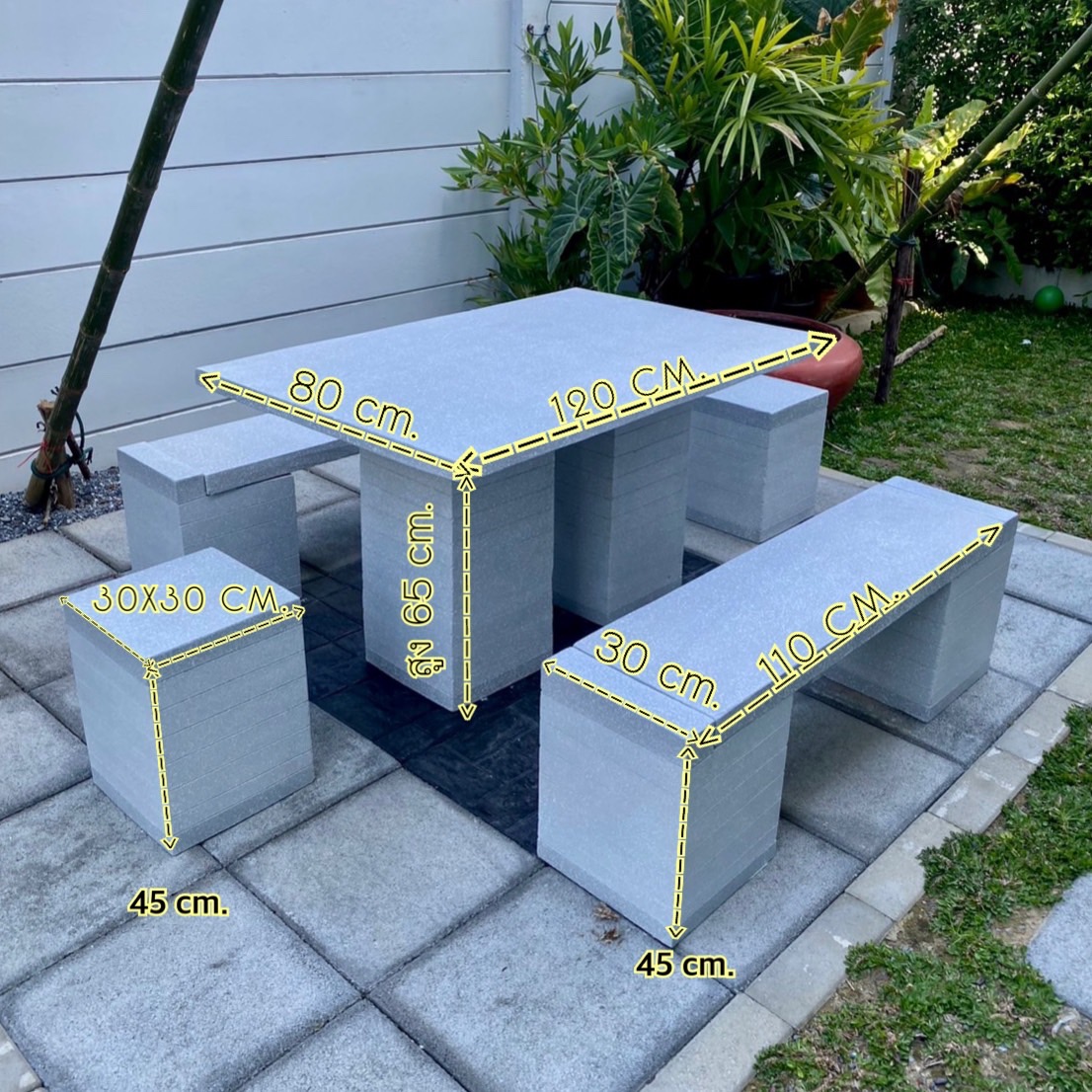 โต๊ะสนาม ชุดโต๊ะสนามปูน โต๊ะปูนสนาม ชุดโต๊ะสนาม เฟอร์นิเจอร์สนาม ชุด 6 ที่นั่ง