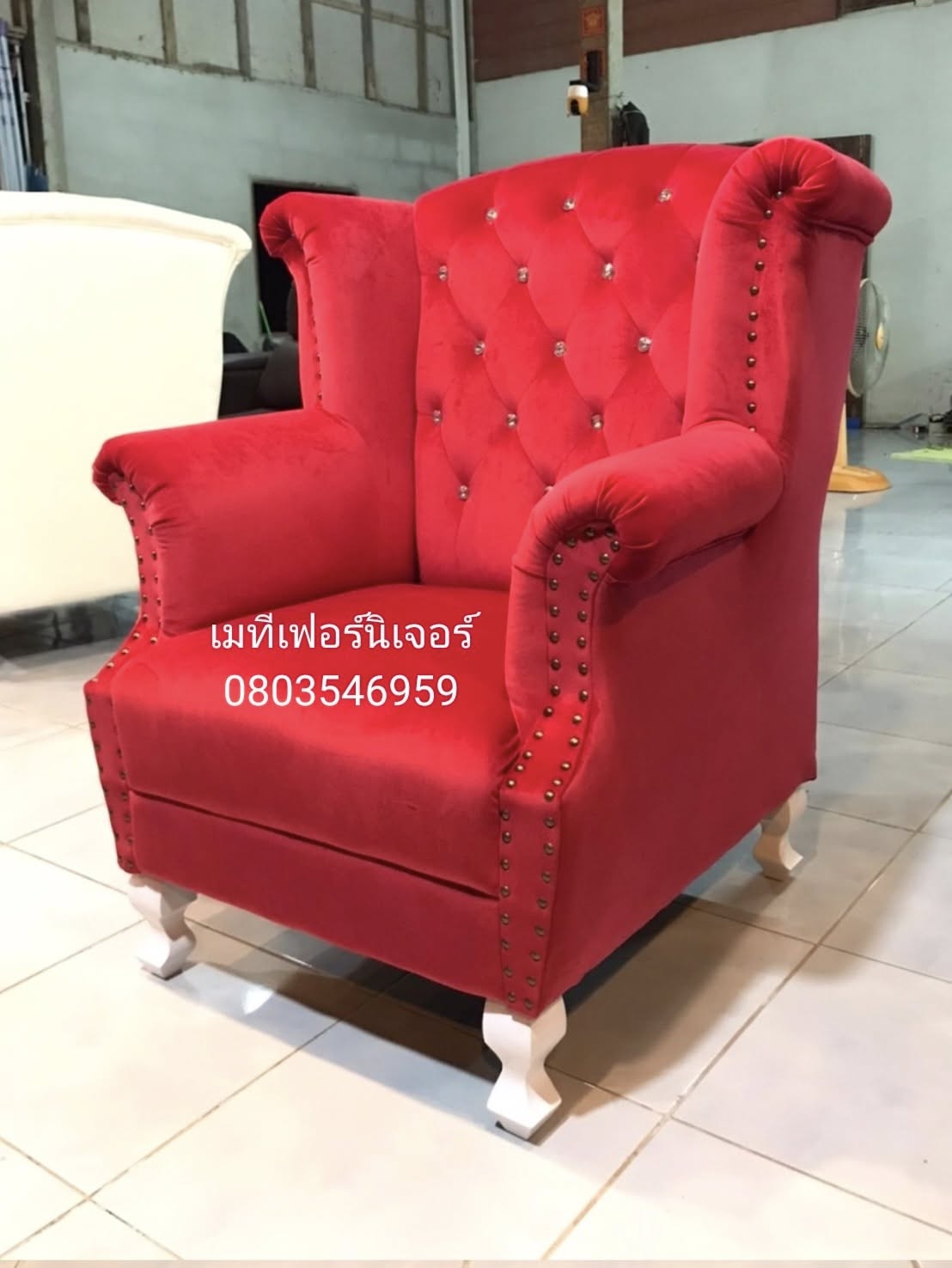 โซฟาเจ้าหญิงแบบ 1 ที่นั่ง ไซส์ มินิ ผ้ากำมะหยี่สีเเดง ❤️สไตล์วินเทจ