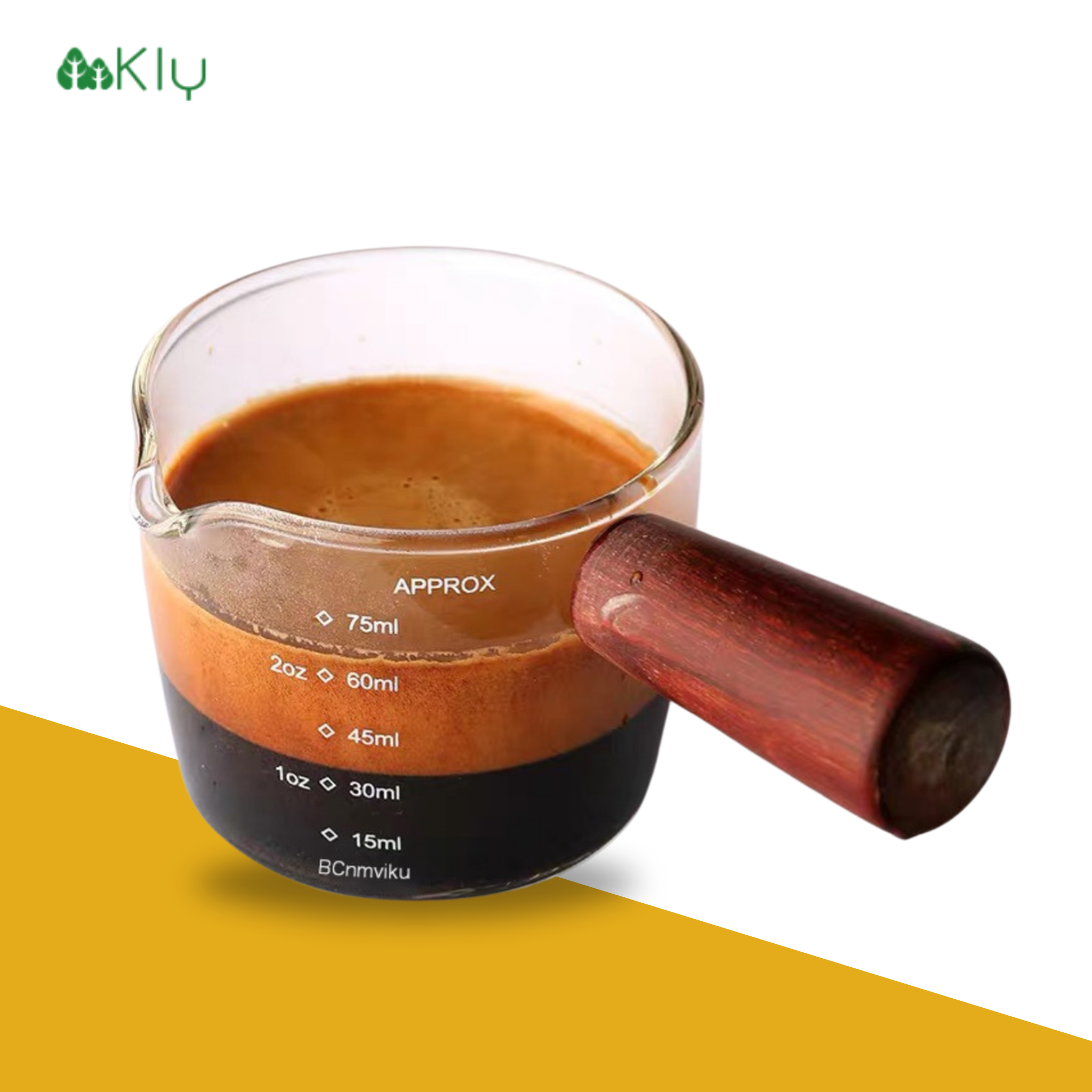แก้วช็อตชงกาแฟ Espresso สำหรับทำกาแฟ ใส่ไซรัป ด้ามไม้ มีสเกวบอก 75ml.