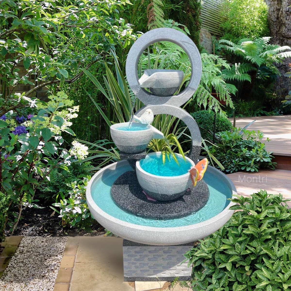 น้ำตกแต่งสวน รูปทรงเลข 8 เสียงน้ำไหลแห่งความสุขและพลังบวก