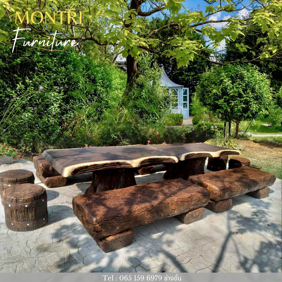 ชุดโต๊ะปูนลายไม้ โต๊ะปูนลายไม้ โต๊ะปูนแต่งสวน NF99 So big