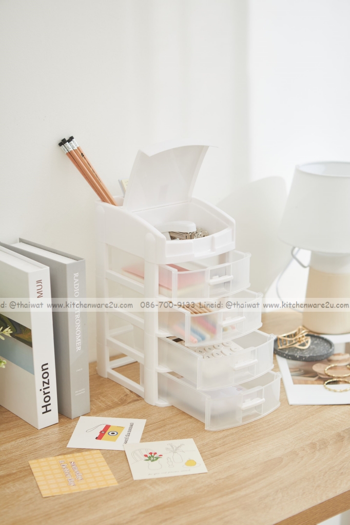 P13559 ลิ้นชักเล็ก 4 ชั้น เปิดฝาบน มีช่องเก็บของ (15.5*20*29 cm) เกรดเอ No.1070M4 (ราคาขายส่งต่อ 1 โหล: 12 ชุด:เฉลี่ย 125 บต่อใบ)