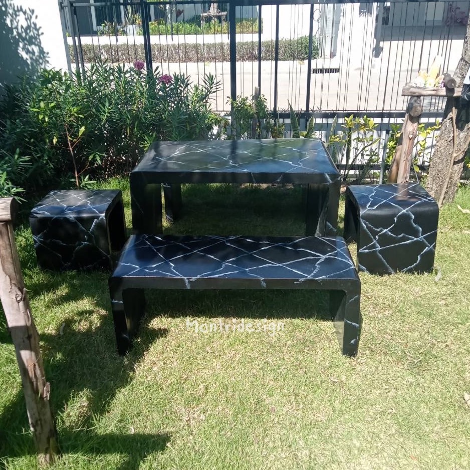 โต๊ะสนาม ชุดโต๊ะสนาม ชุดโต๊ะสนามกลางแจ้ง โต๊ะปูนซีเมนต์สไตล์ลอฟท์ รุ่น BigLoft สี Luxury black & white