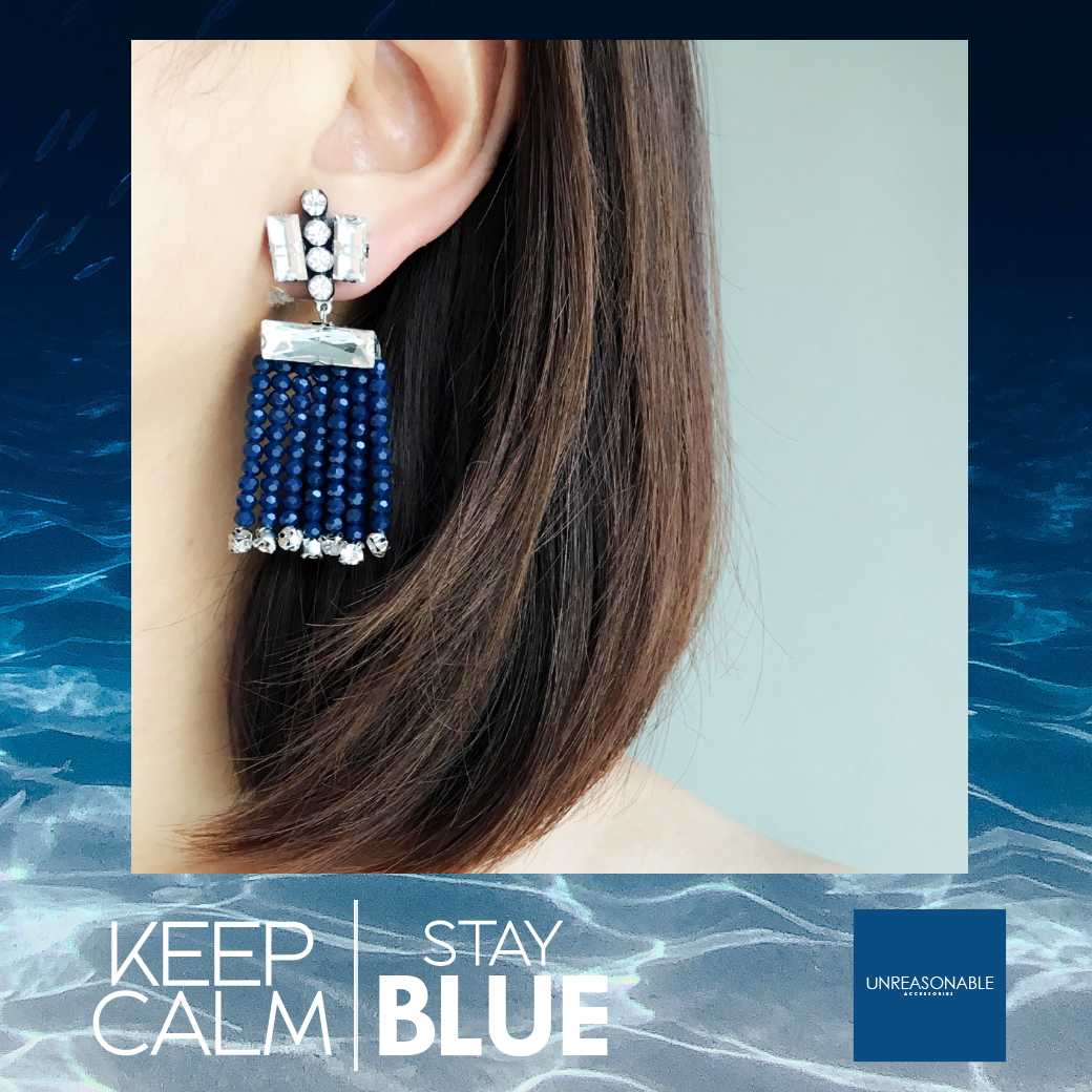 ต่างหู สีน้ำเงิน ต่างหูคลิป ต่างหูก้านเงินแท้ น้ำหนักเบา สวยใส่สบาย UA0548-02 Unreasonable Accessories