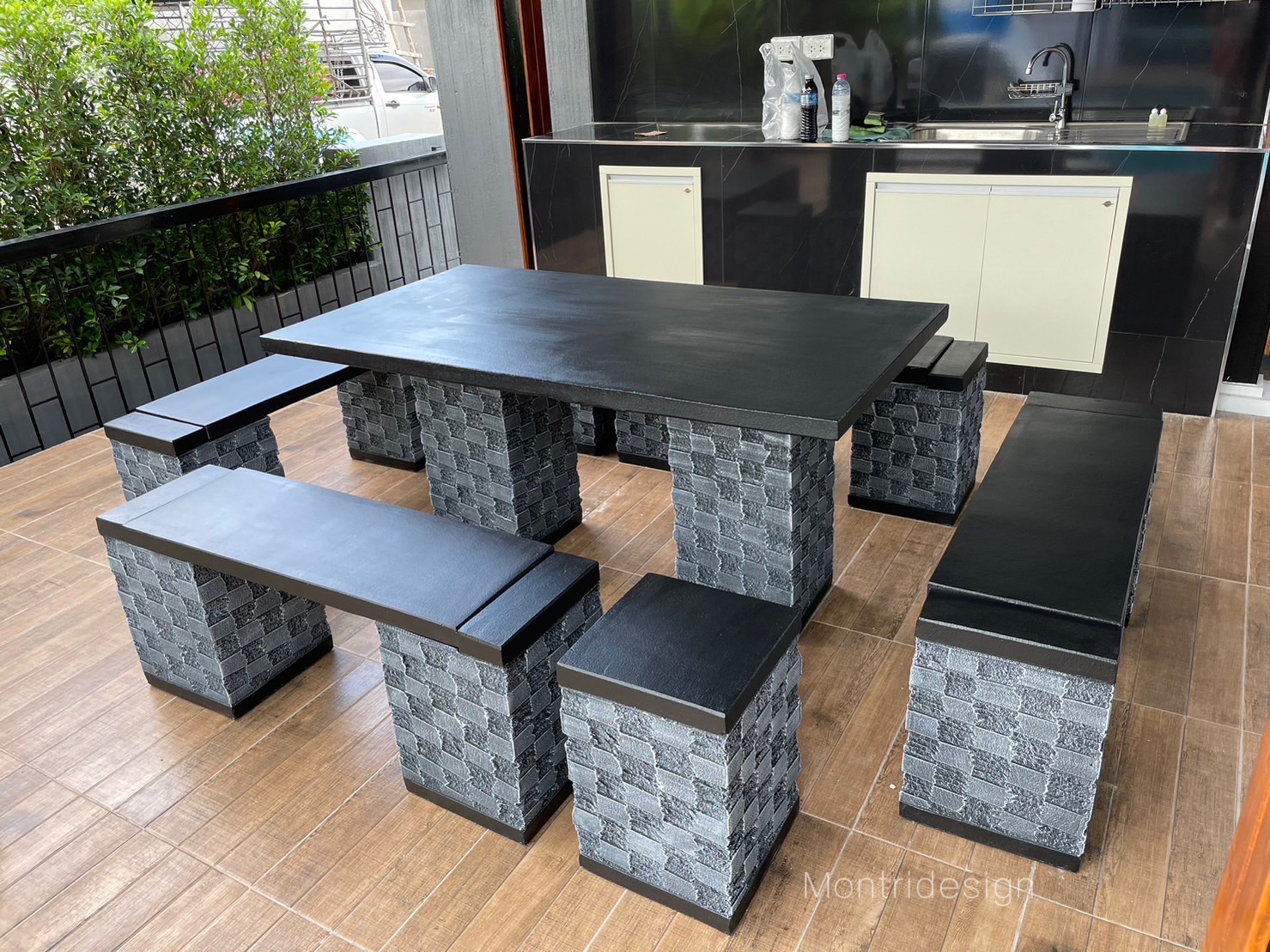 ชุดโต๊ะเก้าอี้สนาม โต๊ะปูนสนาม โต๊ะชุดในสวน ชุด 10 ที่นั่ง ชุดโต๊ะเก้าอี้ปูนสนาม