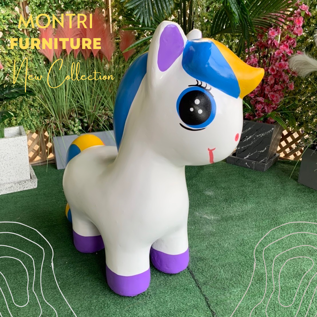 เก้าอี้รูปโพนี่ ม้านั่งม้าโพนี่ เก้าอี้ม้ายูนิคอร์น สีขาว/เท้าม่วง