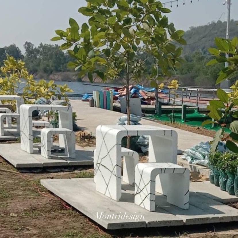 โต๊ะเก้าอี้ปูนซีเมนต์สไตล์ลอฟท์ รุ่น Loft mini ชุด 2 ที่นั่ง สีขาวสลัดดำ โต๊ะปุนสไตล์ลอฟท์