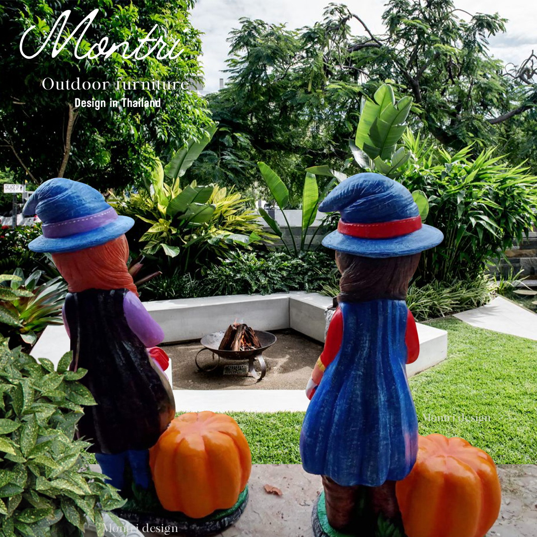 ตุ๊กตาแต่งสวนแฟนซี แม่มดน้อยฟักทองปูนปั้น ตุ๊กตาปูนปั้นประดับสวน ตุ๊กตาแต่งสวน ความสูง 140 cm.