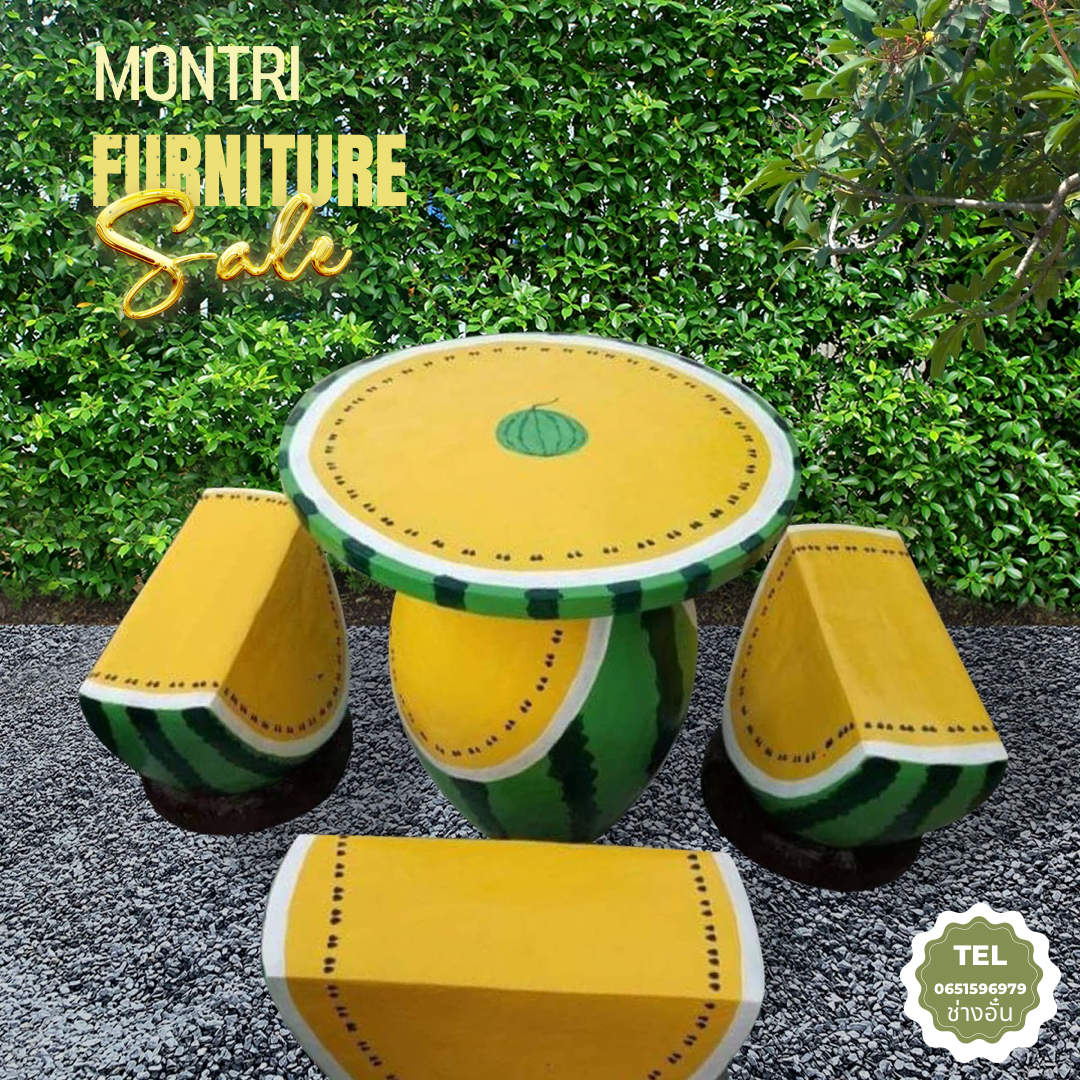 ชุดโต๊ะแตงโม โต๊ะสนามแตงโม สีเหลือง สินค้าทำจากปุนปั้น