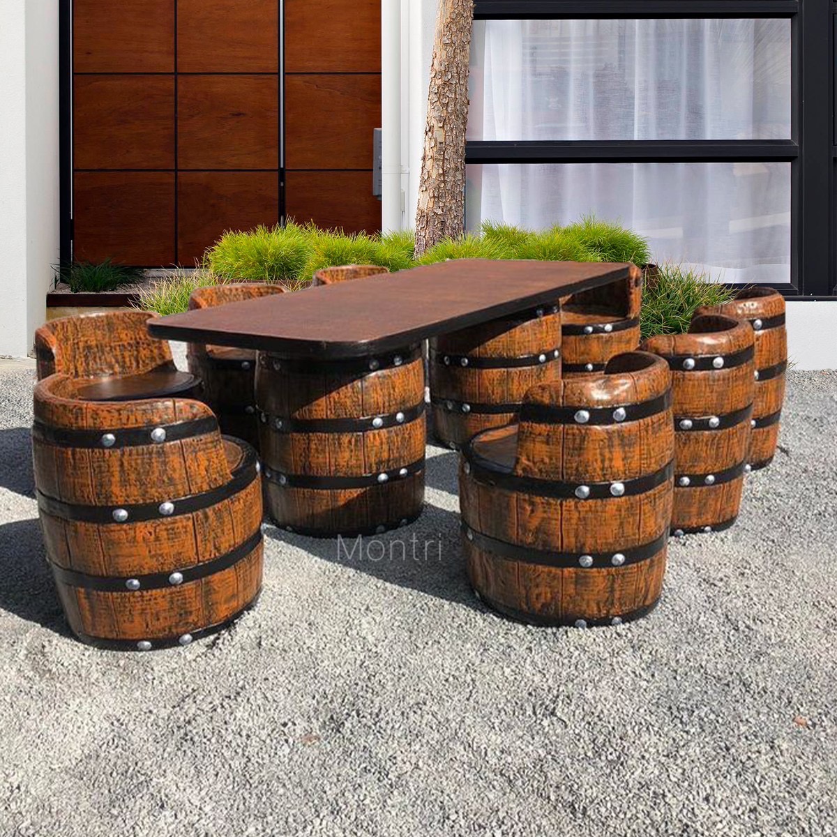 โต๊ะสนาม DIY ชุดโต๊ะถังเบียร์ ชุด 8 ที่นั่ง โต๊ะสนามกลางแจ้ง แบบมีพนักพิงนั่งสบาย งานออกแบบดีไซน์เรียบหรูใช้งานได้ทั้งกลางแจ้งและในร่ม