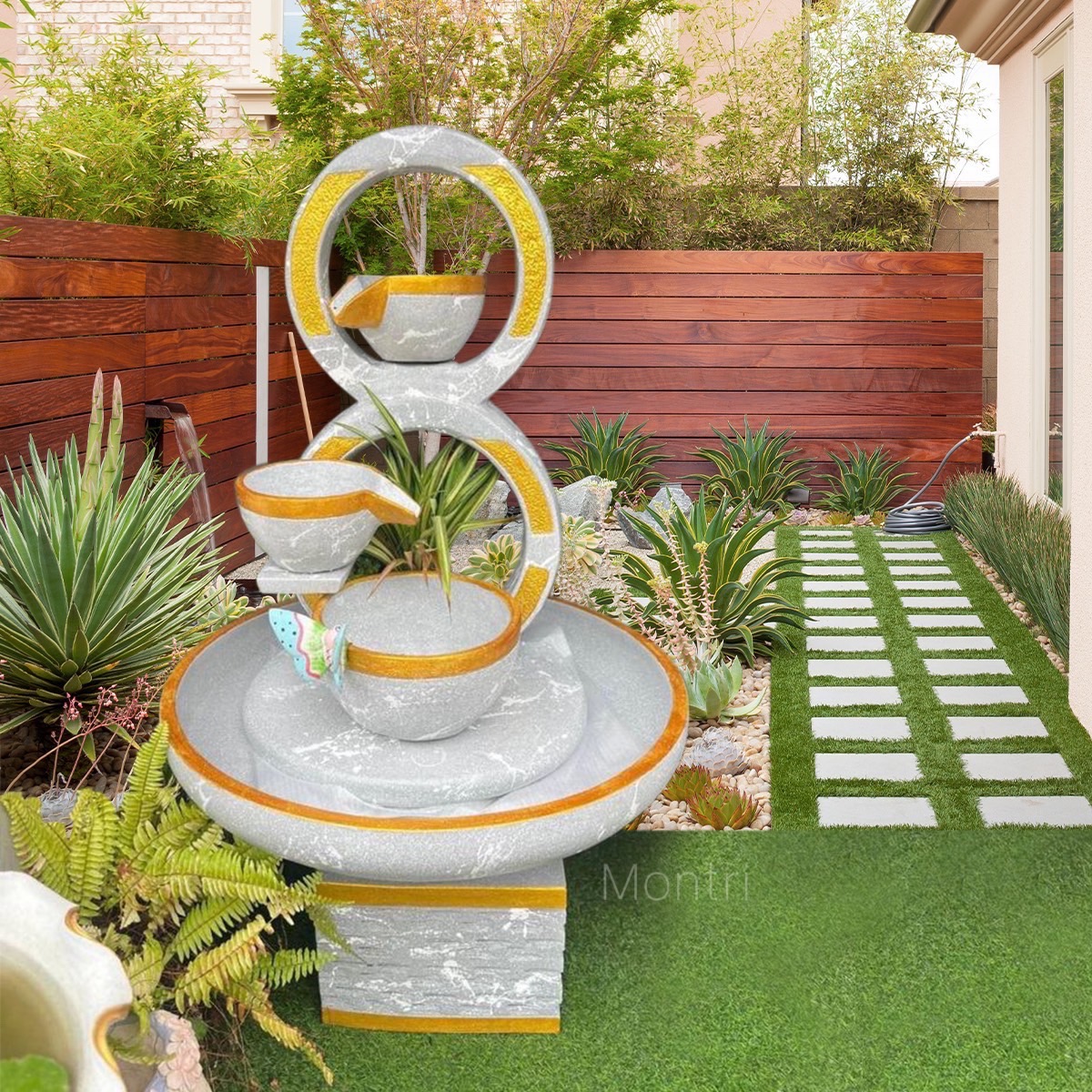 น้ำตกแต่งสวน รูปทรงเลข 8 เสียงน้ำไหลแห่งความสุขและพลังบวก