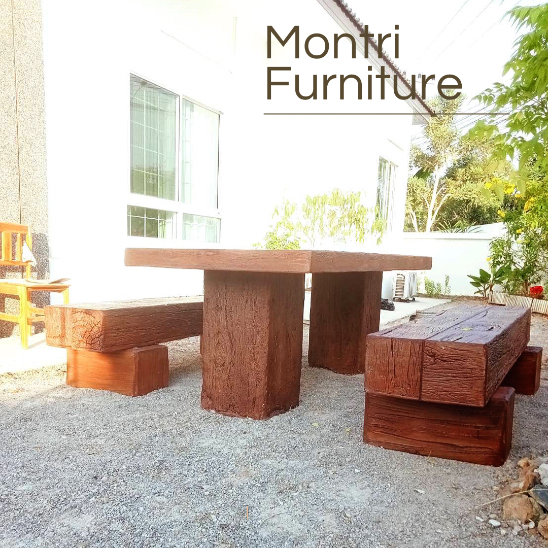 ชุดโต๊ะไม้หมอนรถไฟ ชุดโต๊ะปูนลายไม้ ขนาด 180*90 cm. รุ่น BigCat