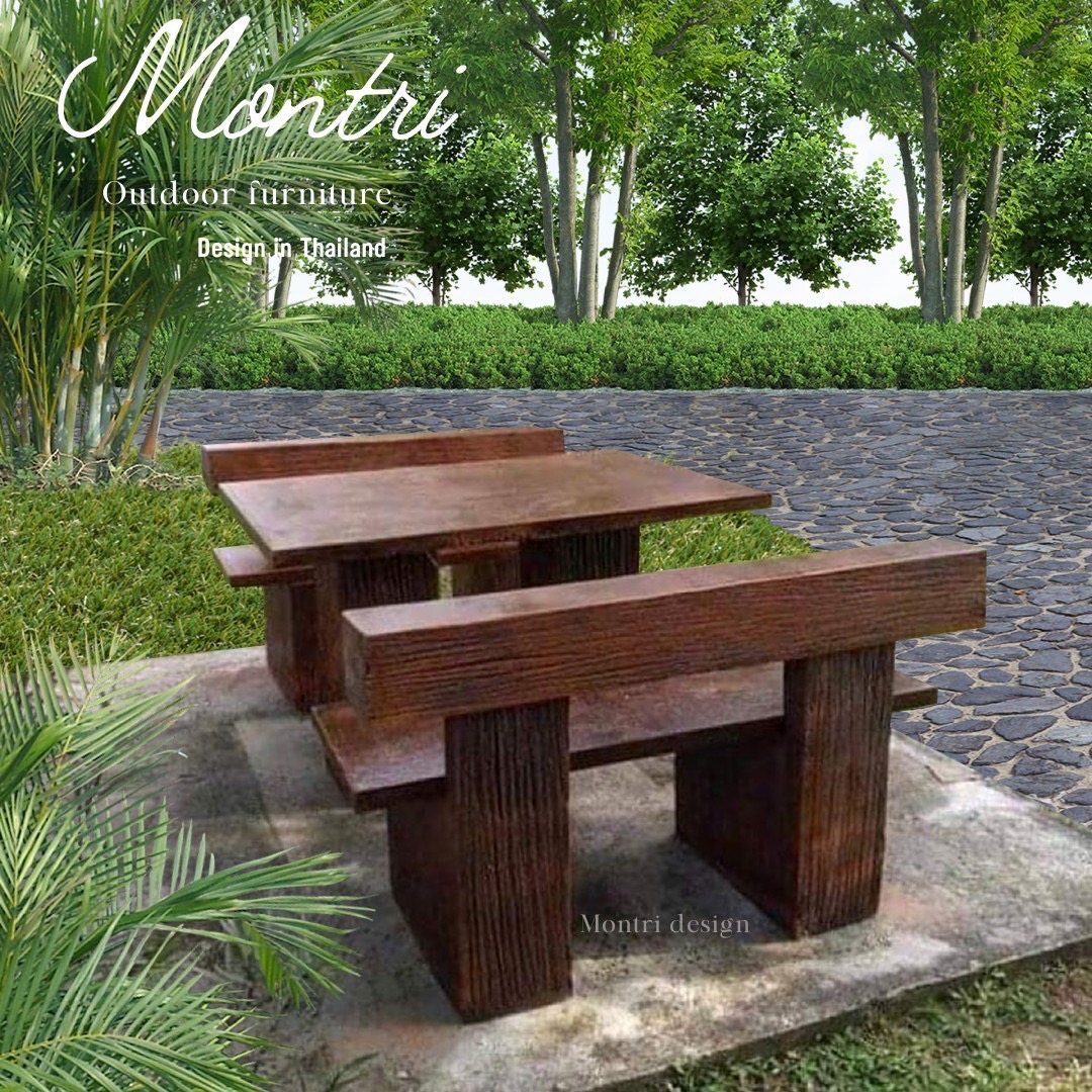 ชุดโต๊ะปูนลายไม้ โต๊ะปูนลายไม้ เก้าอี้พนักพิง โต๊ะสนาม โต๊ะสนามกลาง รุ่น LA05 ลายไม้ ขนาด 120*80 cm.