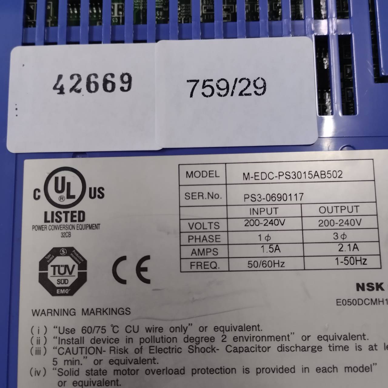 SERVO DRIVE " NSK " MODEL : M-EDC-PS3015AB502-B
