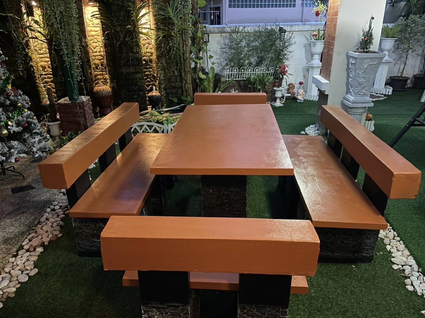 โต๊ะโมเดิร์นพนักพิง โต๊ะสนามปูนปั้น โตีะสนามโมเดิร์น ขนาด 150*80 cm. รุ่น SK25