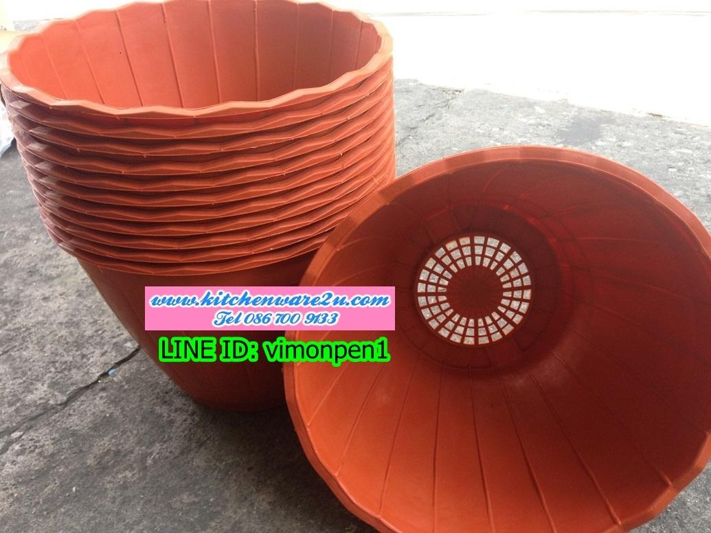 P10061 กระถางต้นไม้ทรงโอ๊ค สีอิฐ (32.5*32.5*22.8 ซม.) No.9209 ราคาส่งยกมัด: 6 โหล: 72 ใบ:เฉลี่ย 230 บ/โหล