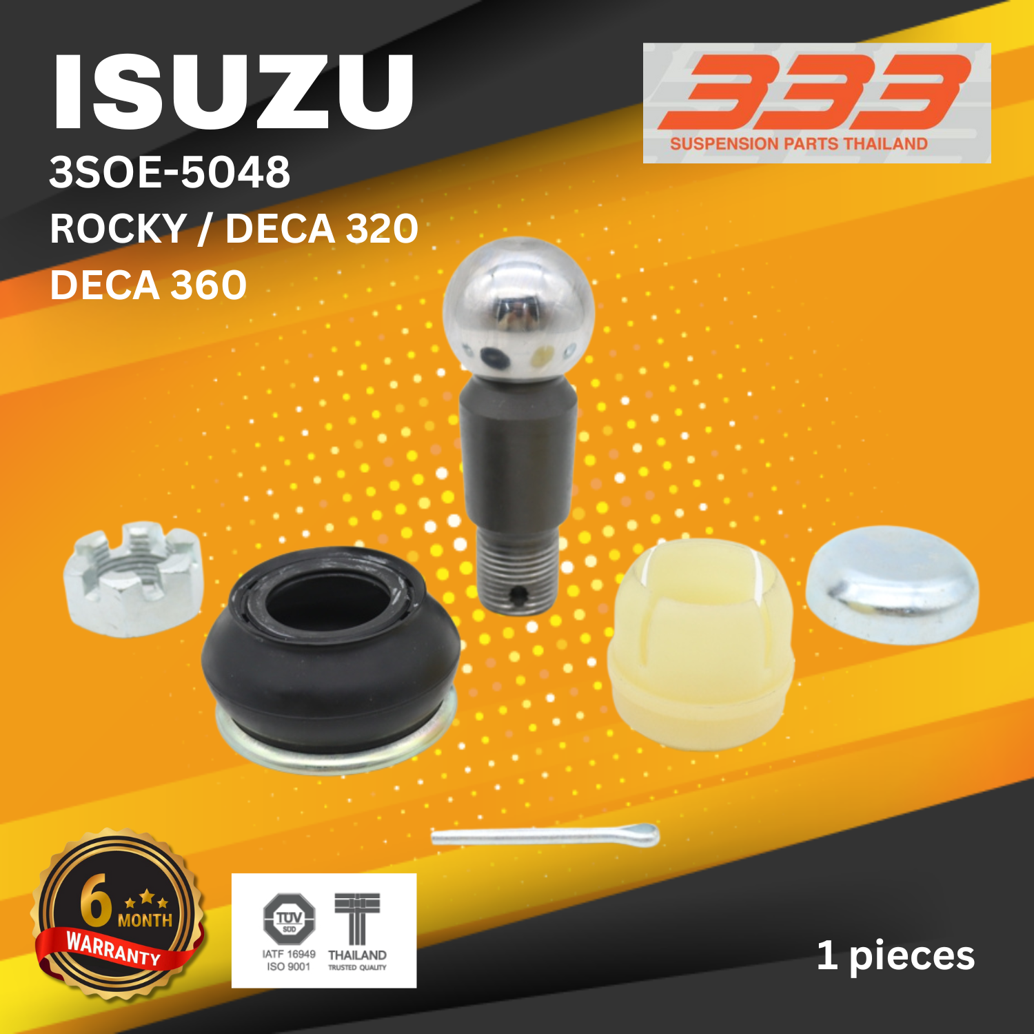 ชุดซ่อม ลูกหมาก คันชัก ISUZU ROCKY, DECA 320, 360 อีซูซุ เดก้า ร็อกกี้ ขนาด เตเปอร์แกน มิล เบอร์ แท้ / 3SOE - 5048 ยี่ห้อ 333 (ประกัน 6 เดือน)