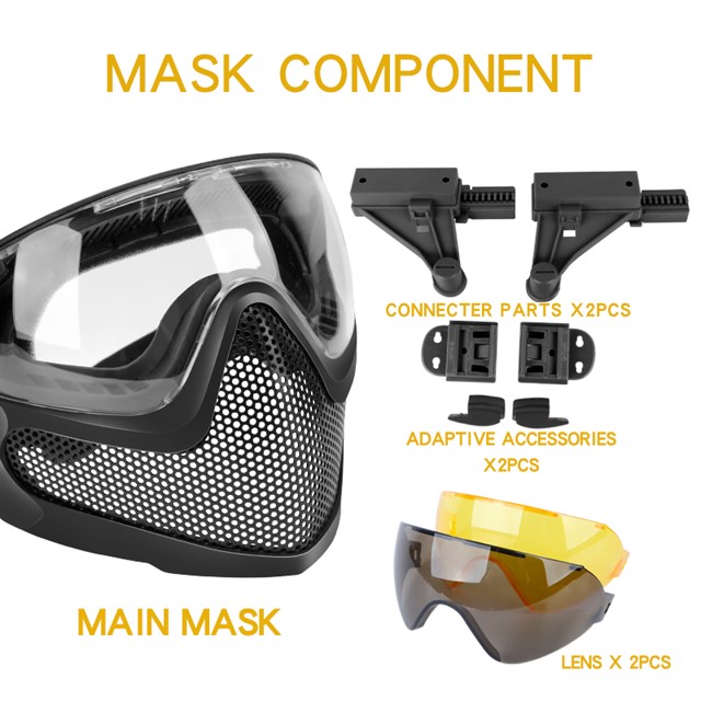 หน้ากาก Pilot Mask ตะแกรงเหล็ก พร้อมเลนส์ 3 สี