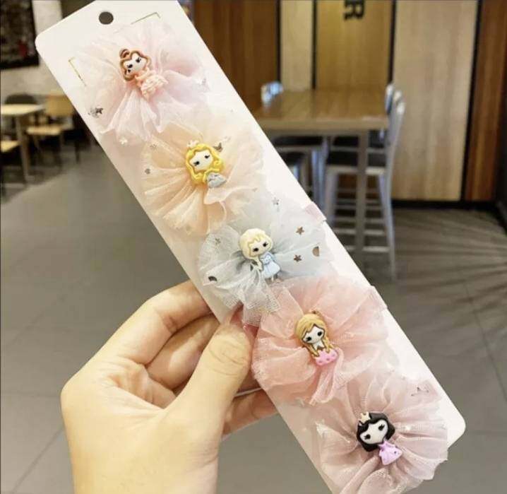 💗มาหยากิ๊ฟช้อป💗 กิ๊บติดผมโบว์นางฟ้า เจ้าหญิง น่ารักๆ สำหรับเด็กผู้หญิง สีสดใส 1 แพ็ค มี 5 ชิ้น