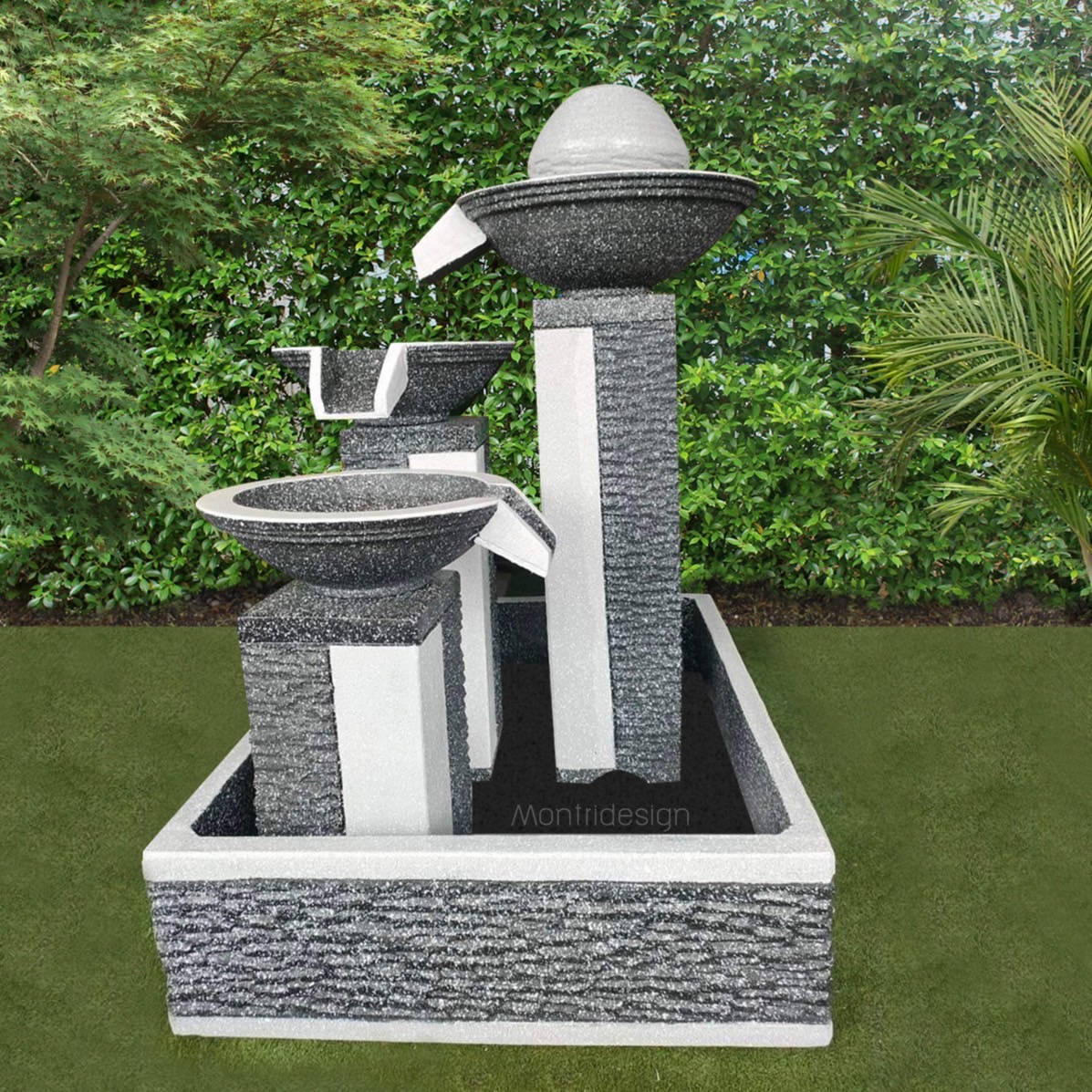 น้ำพุเสริมฮวงจุ้ย น้ำล้นแต่งสวน ชุดน้ำล้น ชุดน้ำพุตั้งพื้น ฟรีปั้มน้ำพร้อมติดตั้ง รุ่น น้ำเท 3 ชั้น