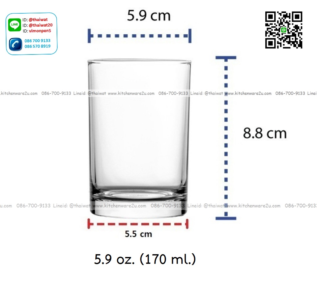 P12130 แก้วใส 5.9 oz. (170 ml.) No.103006 ราคาขายส่งต่อ 1 ลัง: 72 ใบ: 720 บต่อลัง