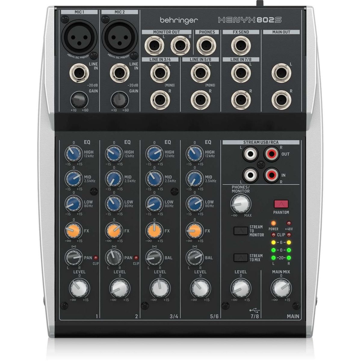 Behringer XENYX 802S Analog 8-Input Mixer with USB Streaming Interface