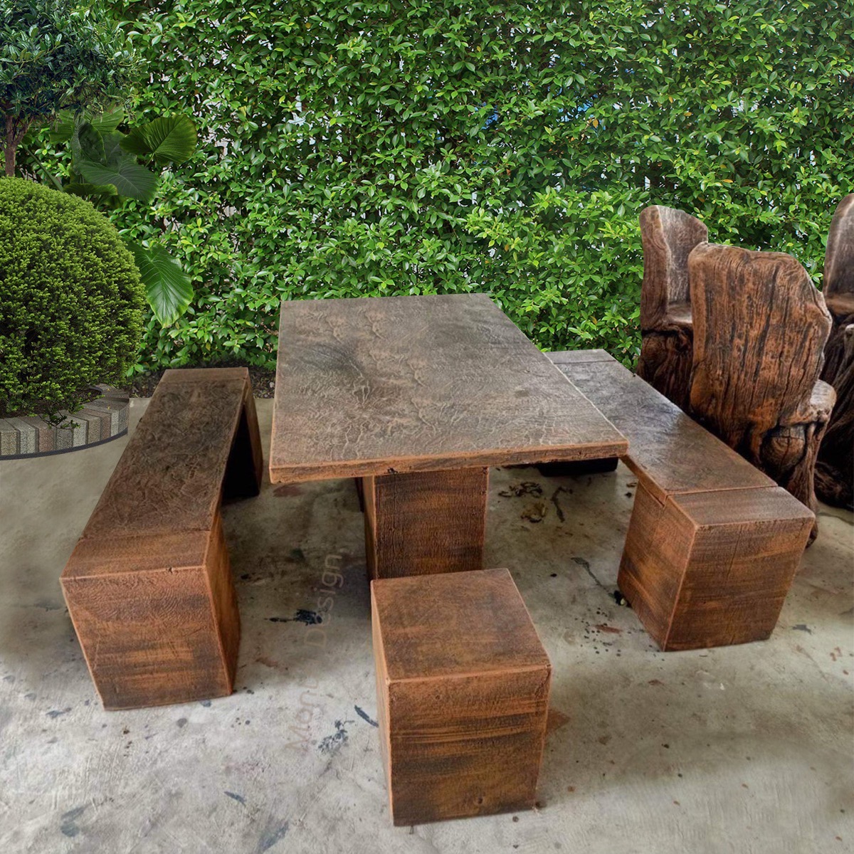 ชุดโต๊ะปูนสนาม 6 ที่นั่ง สีดิน ชุดโต๊ะสนามกลางแจ้ง โต๊ะสนามปุนสไตล์โมเดิร์น