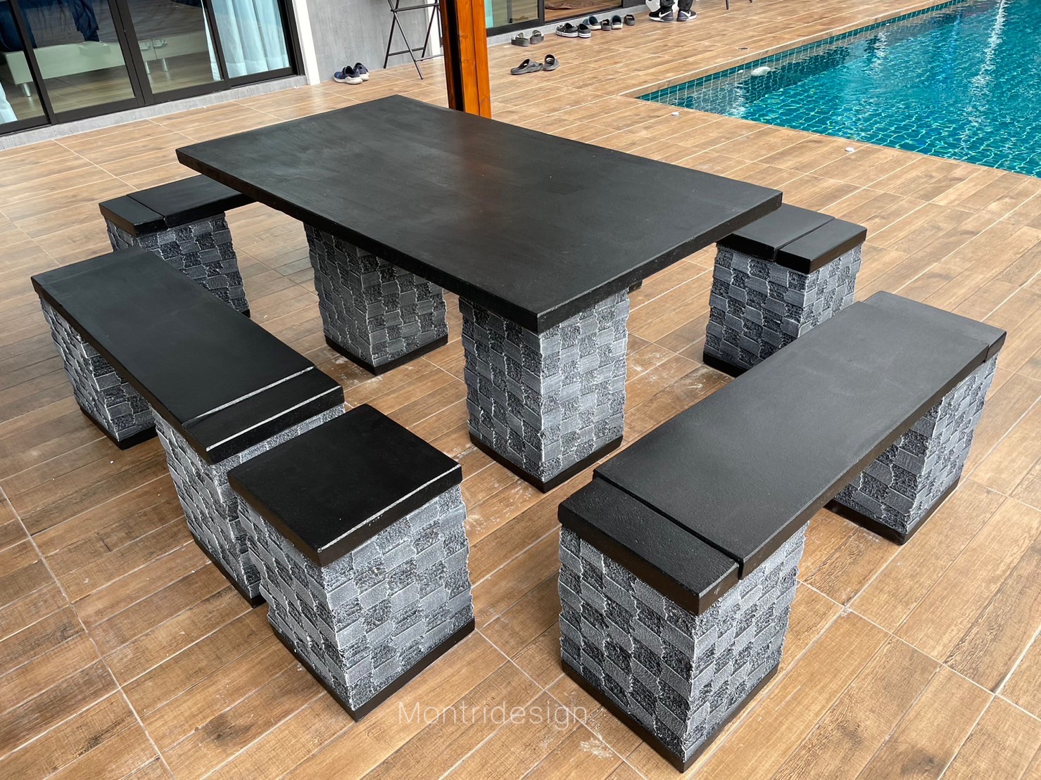 ชุดโต๊ะเก้าอี้สนาม โต๊ะปูนสนาม โต๊ะชุดในสวน ชุด 10 ที่นั่ง ชุดโต๊ะเก้าอี้ปูนสนาม