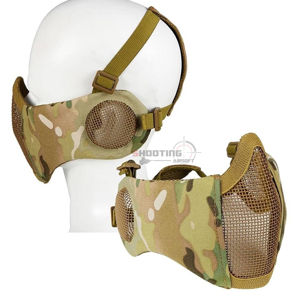 หน้ากากตะแกรงครึ่งหน้าแก้มผ้า ปิดหูตะแกรงเหล็ก