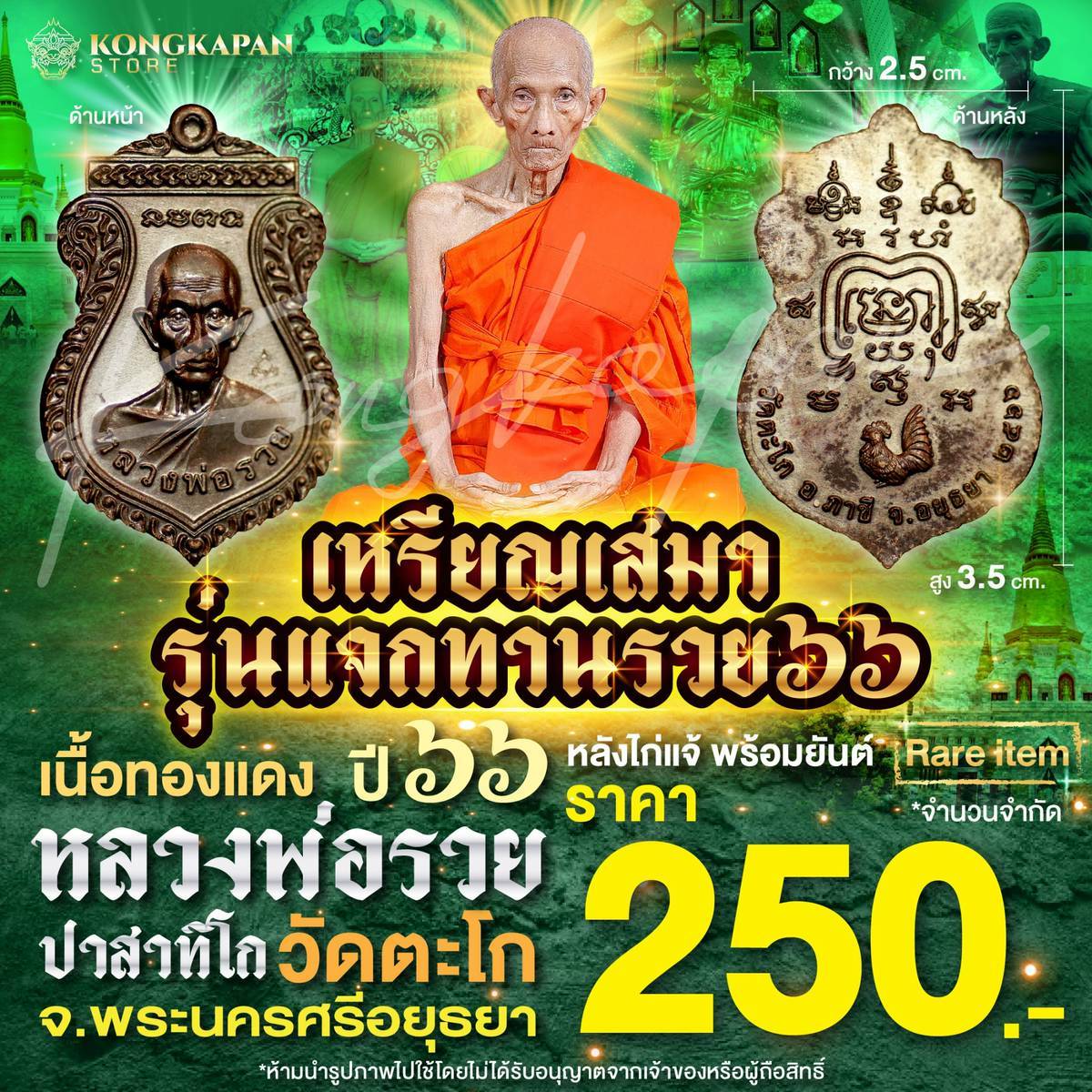เสมาแจกทานรวย66 หลวงพ่อรวย วัดตะโก ปี 66 เนื้อทองแดง จ.พระนครศรีอยุธยา