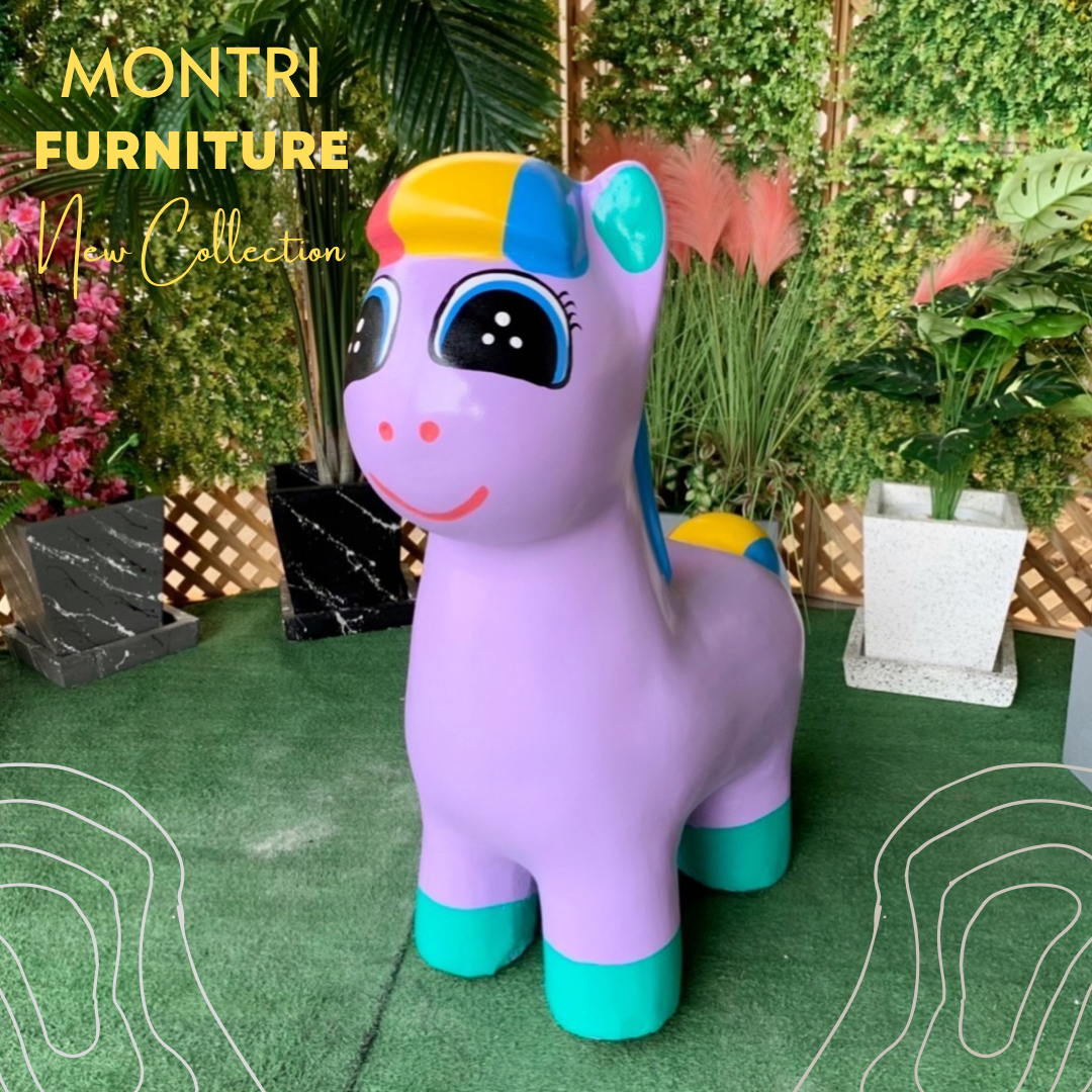 เก้าอี้รูปโพนี่ ม้านั่งม้าโพนี่ เก้าอี้ม้ายูนิคอร์น สีม่วง/เขียวมิ้นท์ชมพู