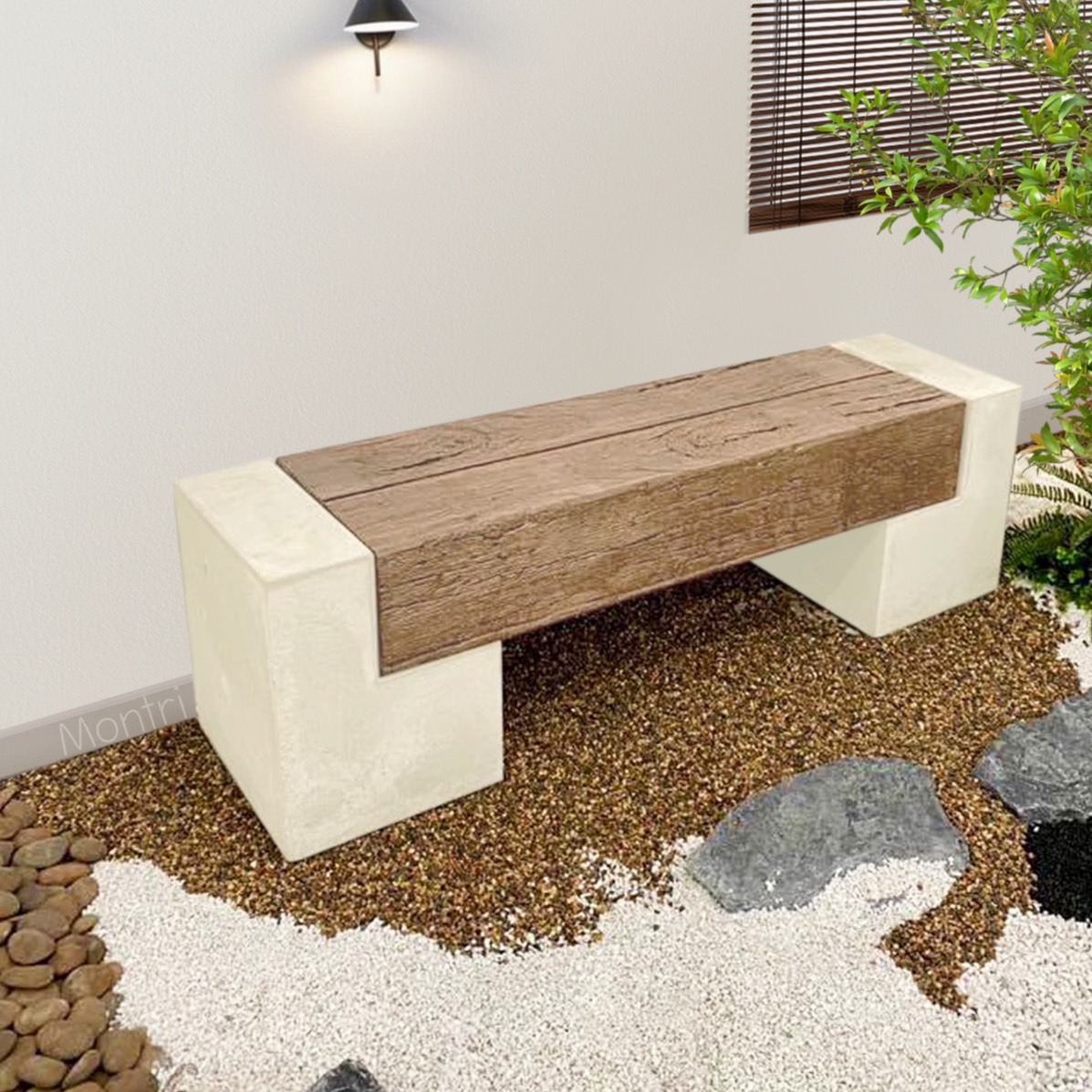 ม้านั่งสนามคอนกรีต ขนาด 150 ซม. ทนทานทุกสภาพอากาศ นั่งสบายได้ 3 คน ม้านั่งสนามมนตรีศิลป์