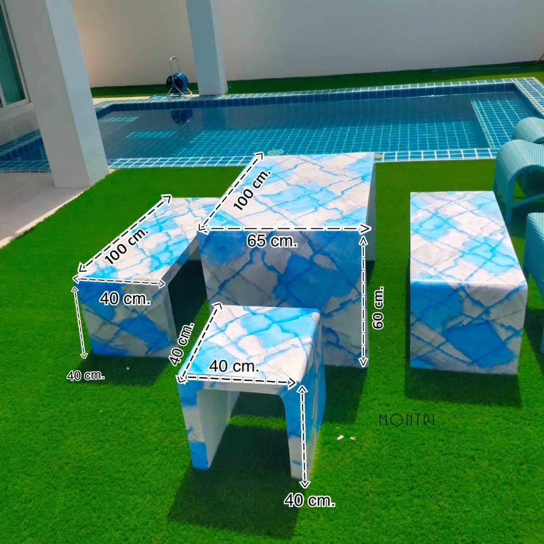 โต๊ะปูนสวยๆ โต๊ะสนาม โต๊ะสนามกลางแจ้ง ตัว U ขนาด 1 เมตร สุดโมเดิร์น ส่งตรงจากโรงงาน จัดส่งพร้อมติดตั้งทั่วไทย