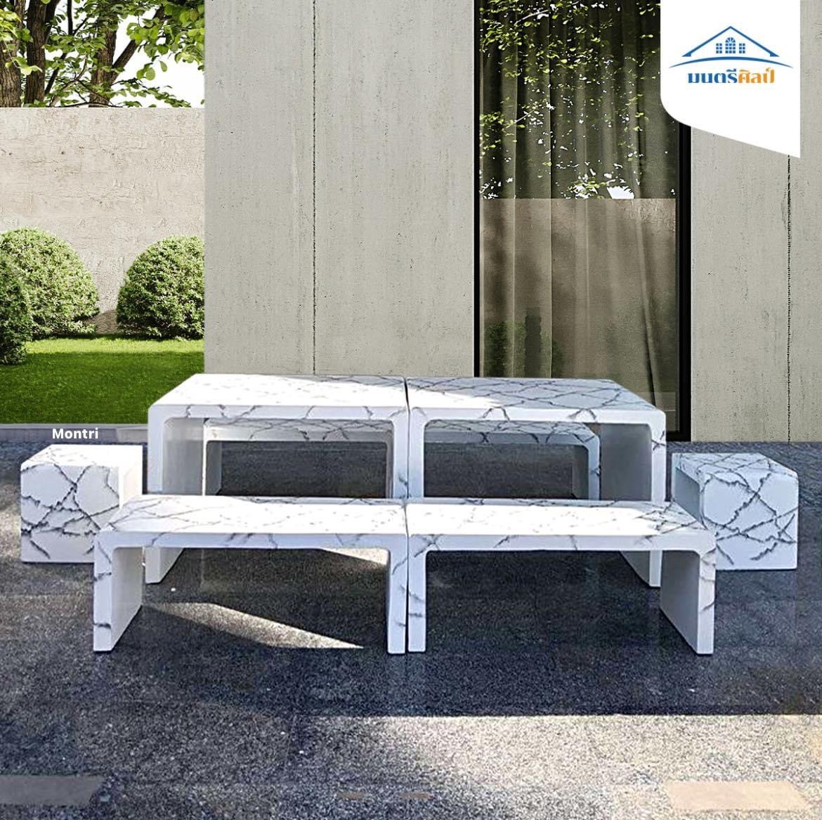 ชุดโต๊ะสนาม Modern Luxe ลายหินอ่อนทรงตัว U เติมเต็มความหรูหราให้พื้นที่ แข็งแรง ทนทาน