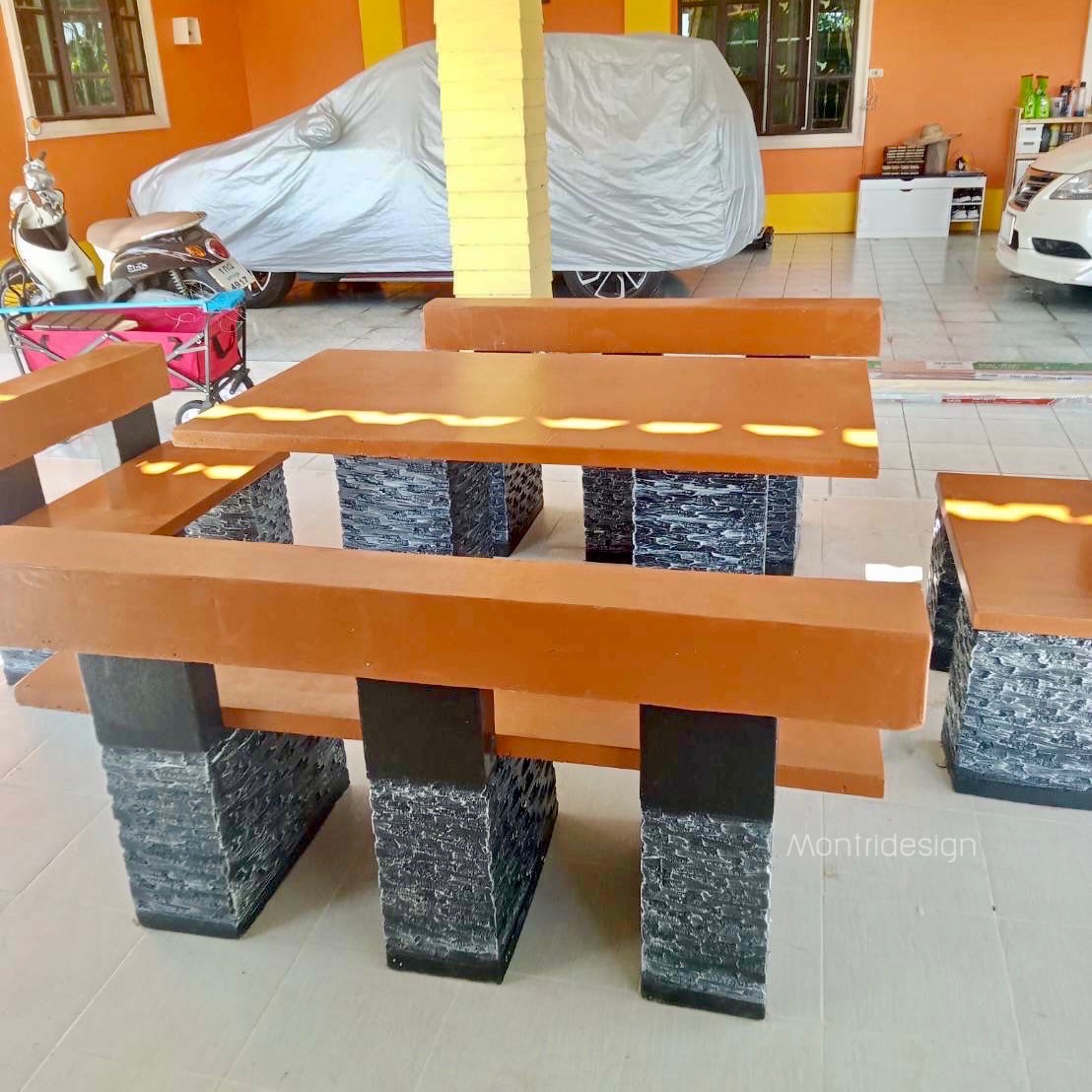 โต๊ะโมเดิร์นพนักพิง โต๊ะสนามปูนปั้น โตีะสนามโมเดิร์น ขนาด 150*80 cm. รุ่น SK25