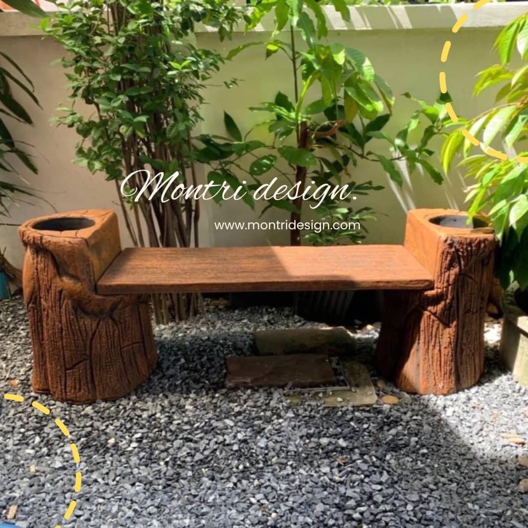 เก้าอี้สนามปูนลายไม้ 2in1 เก้าอี้กระถางต้นไม้ งาน DIY ทำจากปูนปั้นสด เสมือนไม้จริง ดูเป็นธรรมชาต ปัดสีด้วยมือสุดปราณีต