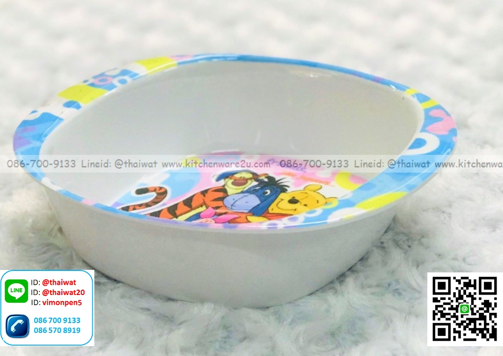 P09058 ชามมีที่จับ 6 นิ้ว พิมพ์ลายหมีพูห์ Jigsaws เมลามีนและลิขสิทธิ์แท้ Flowerware เครือซูปเปอร์แวร์ No.B225-6 (ราคาขายส่งต่อ 12 ใบ: เฉลี่ย 85 บ/ใบ)