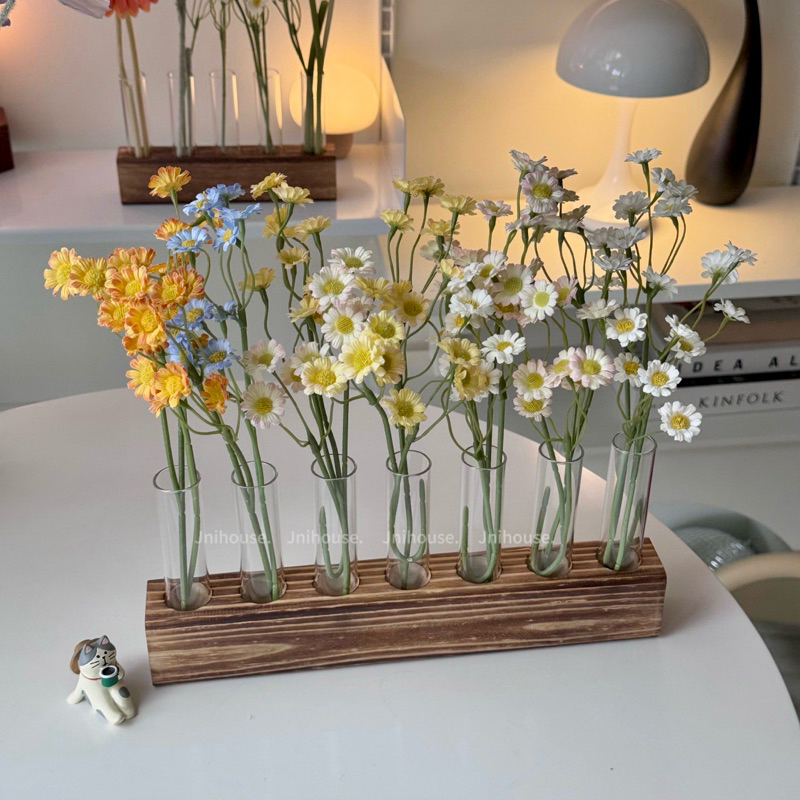 [พร้อมส่ง] Jnihouse : แจกันแท่งฐานไม้ แจกันฐานไม้ แจกันมินิมอล (Flower vase)