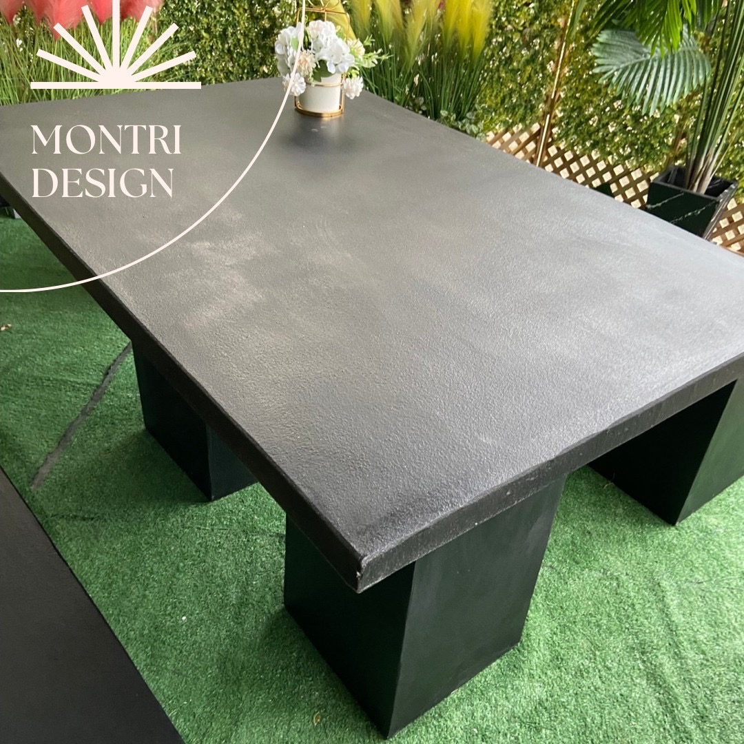 ชุดโต๊ะสนามปูนปั้น โต๊ะปูนสนาม ชุด 8 ที่นั่ง พาดยาว สีดำ